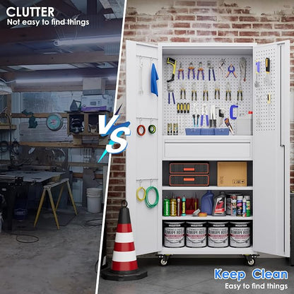 Metal Garage Cabinet with Wheels, Office Assembly Required - Image 5