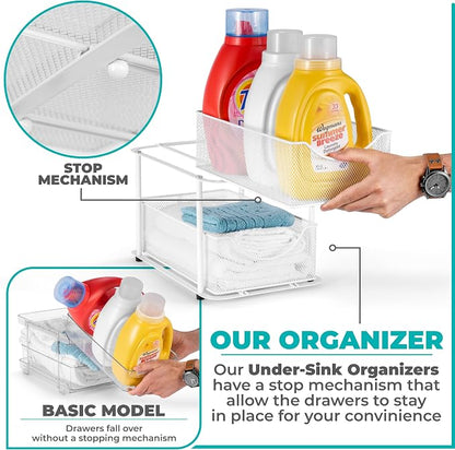 Sorbus 2 Sets of 2 Tier Metal Under Sink Organizer - Image 4