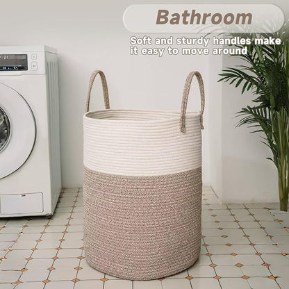 Large Woven Laundry Basket Hamper, 80L Cotton Rope Storage Bin - Image 5