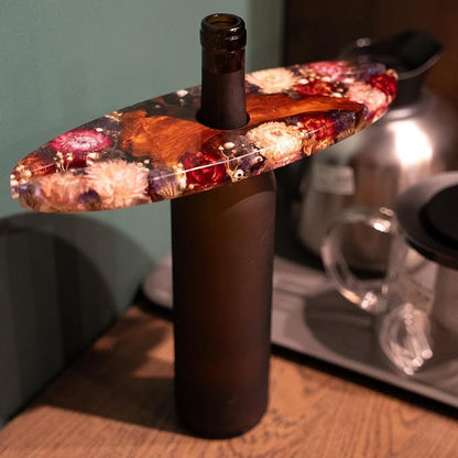 Handcrated Wood Wine Bottle & Glass Holder - Image 2
