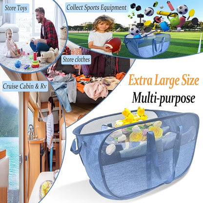 100L Collapsible Laundry Baskets 2 Pack, Extra Large Mesh Pop Up Laundry Hamper - Image 4
