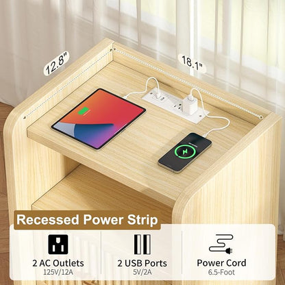 Night Stand with Charger Station, Fluted Nightstands Set of 2 with Drawer - Image 2