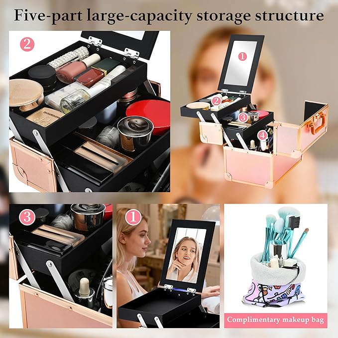 Makeup Train Case, Portable Makeup Case - Image 5