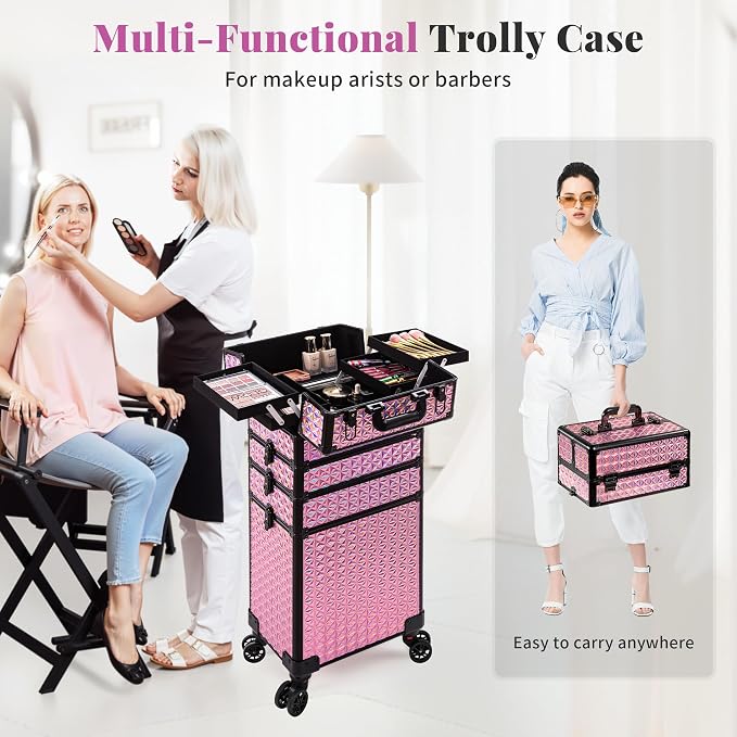 AROUS 5 in 1 Rolling Makeup Train Case Cosmetology Case on Wheels Large - Image 8