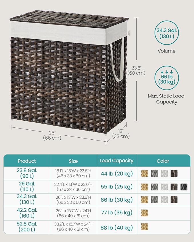 SONGMICS Laundry Hamper with Lid, 130L Clothes Hamper with 2 Removable Liner - Image 6