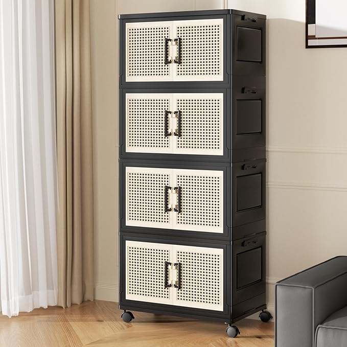 Stackable Storage Bins with Lids, Collapsible Plastic Storage Box Closet by FOCUSONLIFEBECONVENIENCE