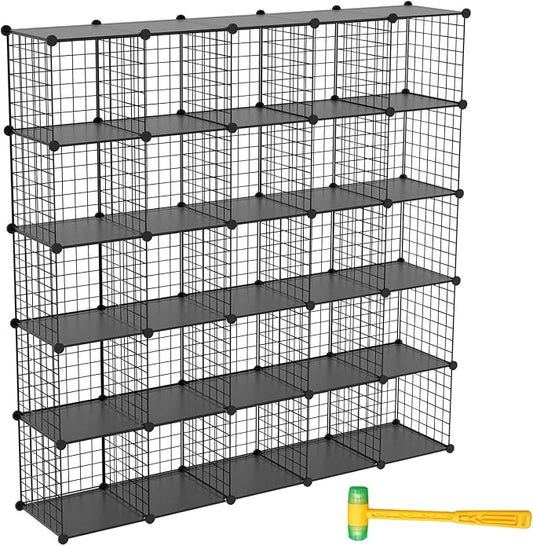 TUMUCUTE Wire Cube Storage Organizer, 25-Cube Metal Storage Shelves Bookshelf by Worththetrustofeverycusto