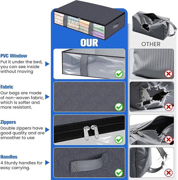 Under Bed Storage Containers, 8 Pack Blanket Storage Bags, Collapsible Storage - Image 6