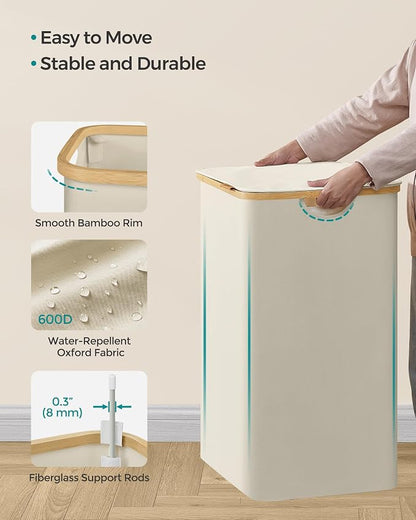 SONGMICS Laundry Hamper with Lid, 2-Section Large Laundry Basket, 34.3-gallon - Image 7