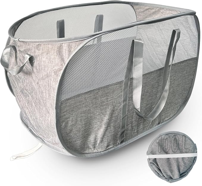 Upgraded 100L Extra Large Mesh Pop Up Laundry Hamper, Dirty Clothes Hamper by NairSnow