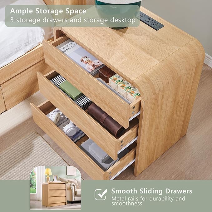 25" Tall Modern Nightstand Set of 2, 23.6" Wide Wood Bedside Table - Image 5
