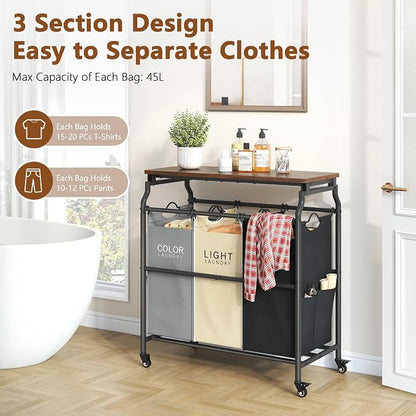 Hoctieon 3 Section Laundry Sorter Cart - Image 3