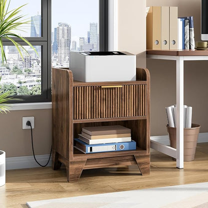 HOOBRO Fluted Nightstand with Charging Station, End Table with Hidden Drawer - Image 8