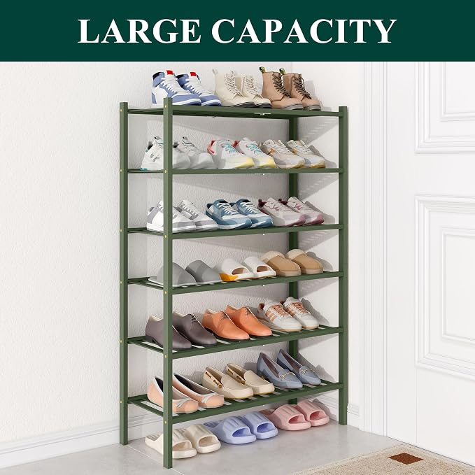 Smiry Bamboo Shoe Rack for Closet, 6 Tier Wooden Stackable Shoe Organizer - Image 4