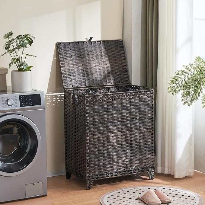 Laundry Hamper with Lid, 190L Large Laundry Basket 3 Section with 6 Removable - Image 2