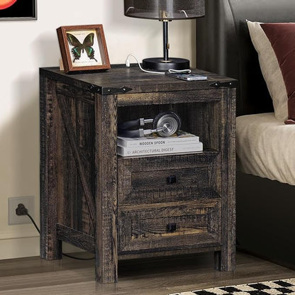 Nightstands Set of 2 with Charging Station, Farmhouse Night Stand with 2 - Image 7