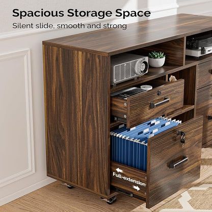 VINGLI Dark Brown Wood Lateral File Cabinet - Image 4