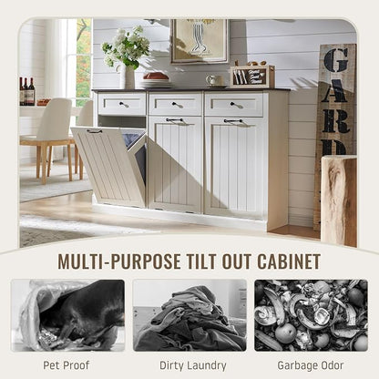 Triple Tilt Out Laundry Hamper Cabinet, 20 Gallon Farmhouse Trash Can Cabinet - Image 5