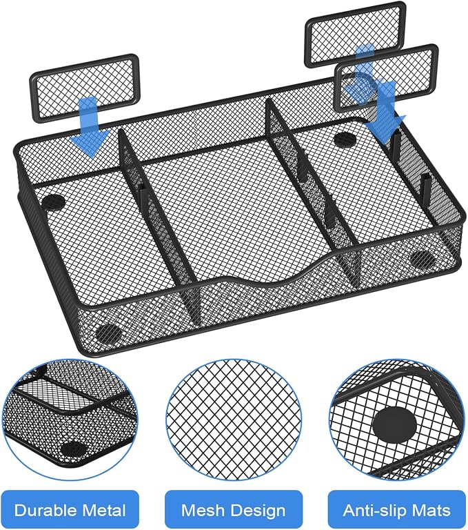 Desk Drawer Organizer, Metal Mesh Drawer Organizer Tray - Image 3