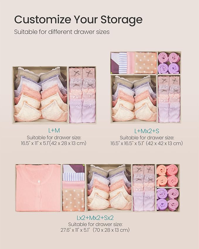 SONGMICS Drawer Organizers, Dresser Divider Organizers, Foldable Fabric Storage - Image 5