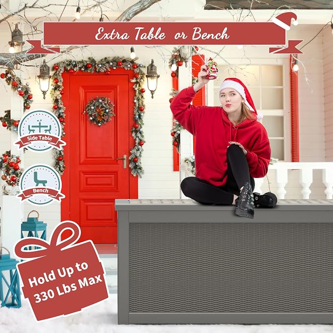 NUNU LAB 300 Gallon Outdoor Storage Box, Resin Large Sturdy Deck Box, Backyard - Image 5