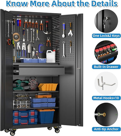 Metal Garage Cabinet with Wheels, Office Assembly Required - Image 5