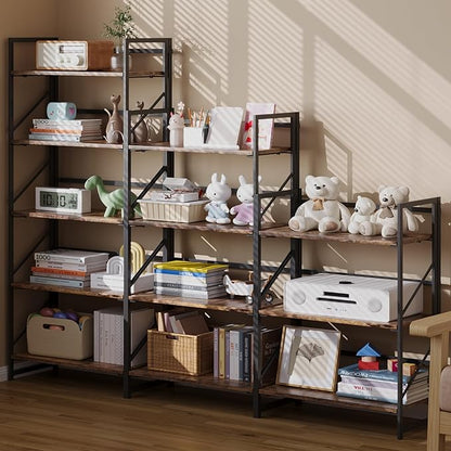 JSB No Assembly Folding Bookshelf, 5 Tier Industrial Metal Book Shelf - Image 5