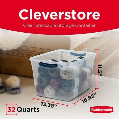Rubbermaid Cleverstore Clear 32 Qt, 6 Pack Stackable Plastic Storage Bins - Image 2