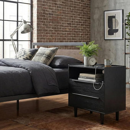 26" Tall Black Nightstand with Charging Station, 2 Drawer Contemporary Modern - Image 8