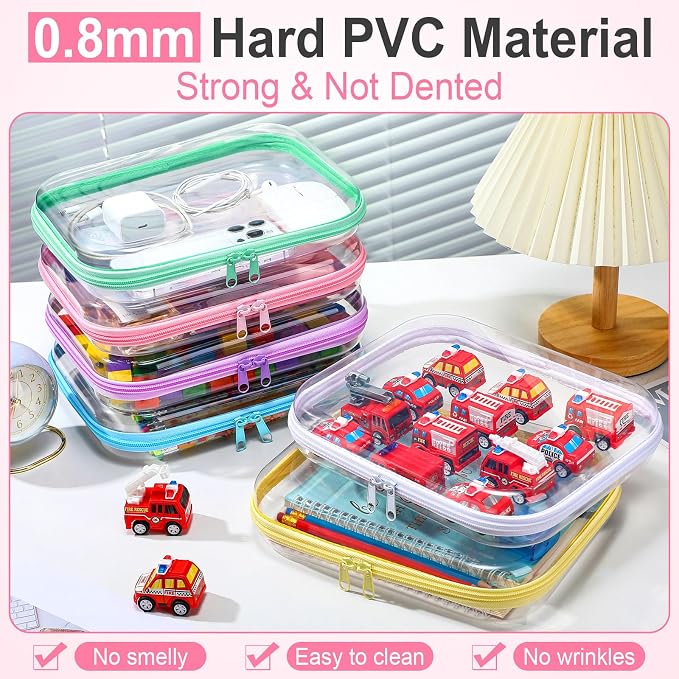 Sanwuta 6 Pcs Clear Hard Zipper Case Hard Plastic Zipper Pouches Transparent - Image 4