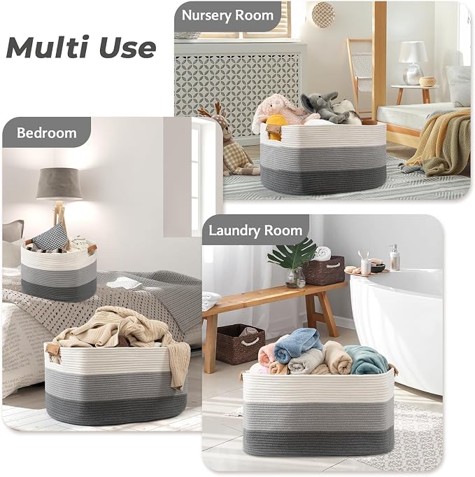 danpinera Rectangle Blanket Storage Basket, 50L Large Decorative Basket Living - Image 6