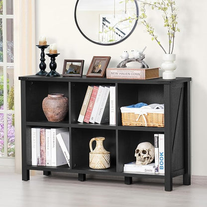 6 Cube Bookcase, Farmhouse Wood Low Storage Organizer Book Shelf, Hallway Book by Joaxswe