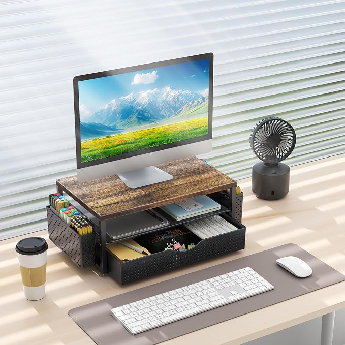 gianotter Wood Monitor Stand Riser, Office Desk Shelf Organizer, Desk Organizer - Image 7