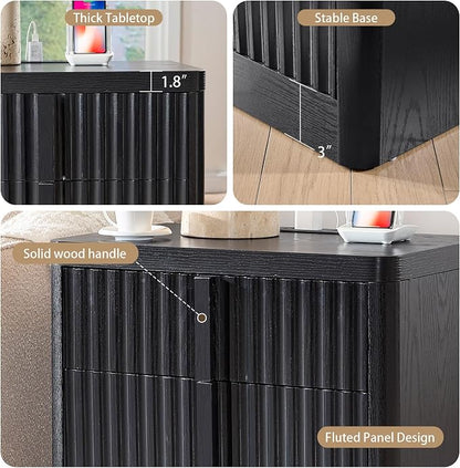Black 23.6" Nightstand with Charging Station, Side Table with 3 Storage Drawers - Image 5