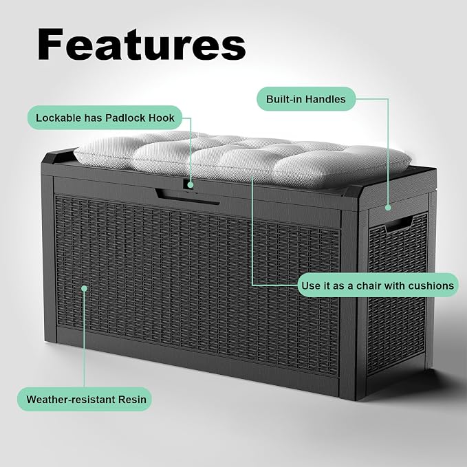 60 GallonOutdoor Storage Box, Resin Deck Boxes Waterproof, IndoorOutdoor Bin - Image 6