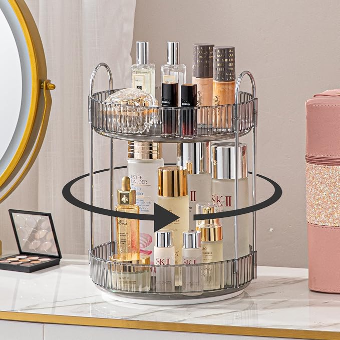Rotating Makeup Organizer for Vanity, High-Capacity Skincare Clear Make Up by SHUANGQING