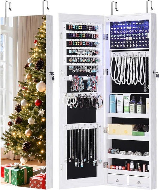 GISSAR Full Length Mirror Jewelry Cabinet, 6 LEDs Jewelry Armoire Wall Mounted by GISSAR