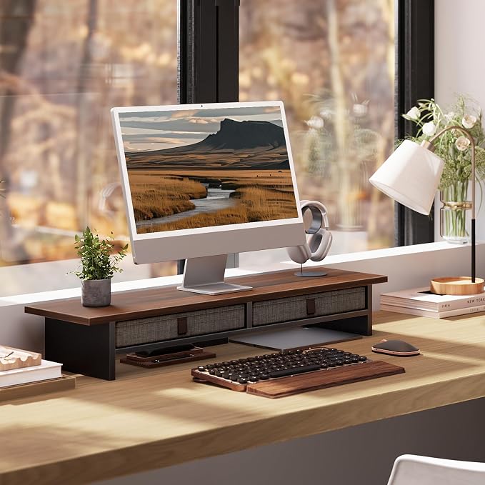 Fenge Monitor Stand with Drawer, 2 Tiers Dual Monitor Riser - Image 9