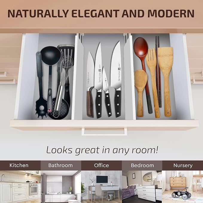 6 Pack Drawer Dividers 4 Inch High, 11”-17" Adjustable Bamboo Organizers Large - Image 5