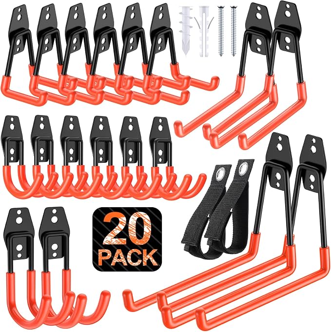 20 Pack Heavy Duty Garage Hooks, Solid Steel Wall Mount Hangers, by MIKRUI