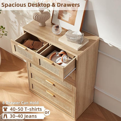 LEYAOYAO Rattan Dresser for Bedroom, Modern 6 Drawers Boho Dressers - Image 5