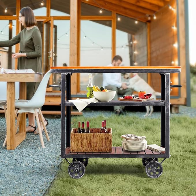 Vintage Rolling Bar Cart on Wheels Industrial Mobile Serving Cart Metal and - Image 9