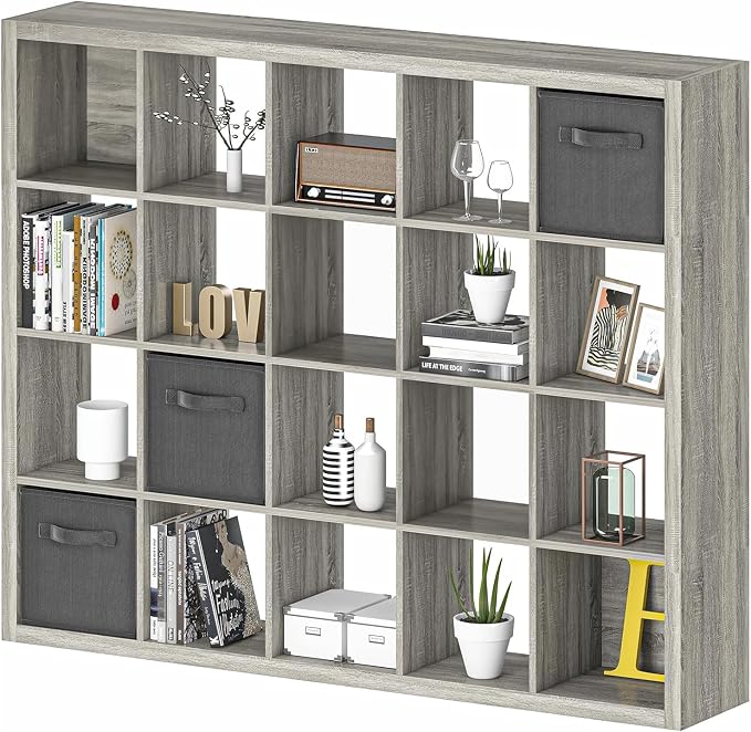 Bookshelf with Storage Bins, 20-Cube Storage Organizer with Back Panels by furtble