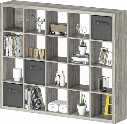 Bookshelf with Storage Bins, 20-Cube Storage Organizer with Back Panels by furtble