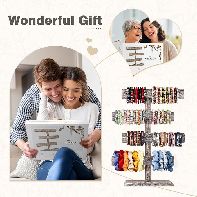 LadyRosian 4 Tier Wooden Display Jewelry Accessory Stand Jewelry Bracelet - Image 6