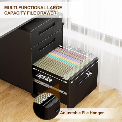 3 Drawer File Cabinet with Lock and 4 Keys, Mobile Metal Filing Cabinet - Image 7