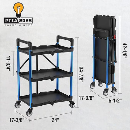 WORKPRO 3-Tier Collapsible Service Cart, 210 LBS Foldable Utility Service Cart - Image 3