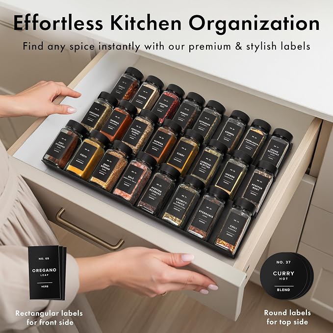 Square Spice Jars with Black Bamboo Wooden Lid Spice Jars with Shaker Insert - Image 3