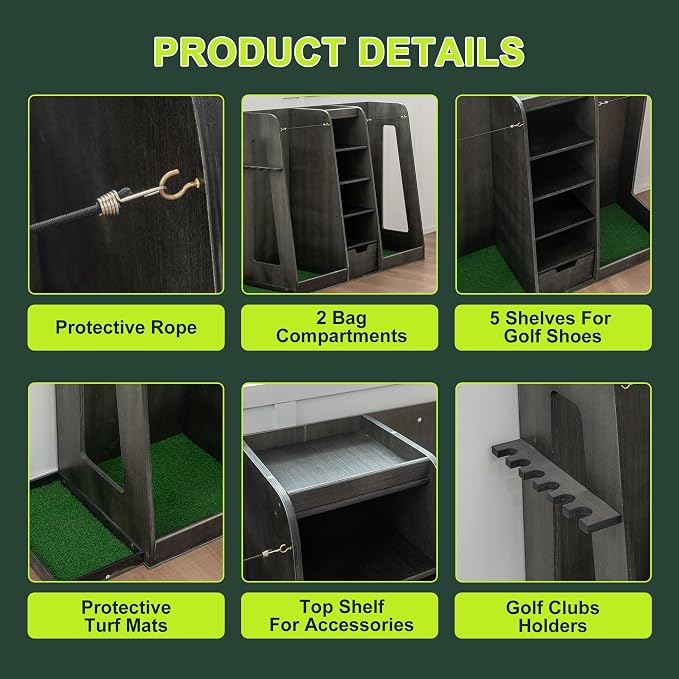 Wooden Golf Bag Storage Organizer Fits 2 Bags and Multiple Golfing Equipment - Image 3