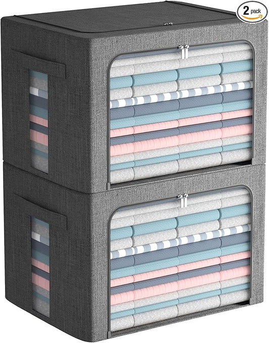 FHSQX Extra Large Clothes Storage Bins Foldable Metal Frame Storage Box by FHSQX